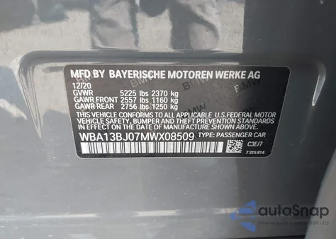 2021 BMW 530 Xi from USA, damaged, VIN WBA13BJ07MWX08509
